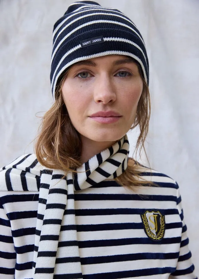 Cartier Nautical Striped Wool Blend Beanie Navyivory Women Saint James Hats and Beanies