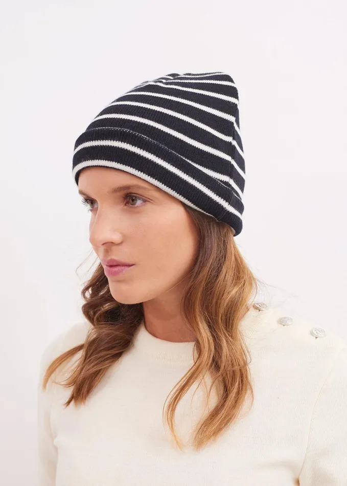 Cartier Nautical Striped Wool Blend Beanie Navyivory Women Saint James Hats and Beanies