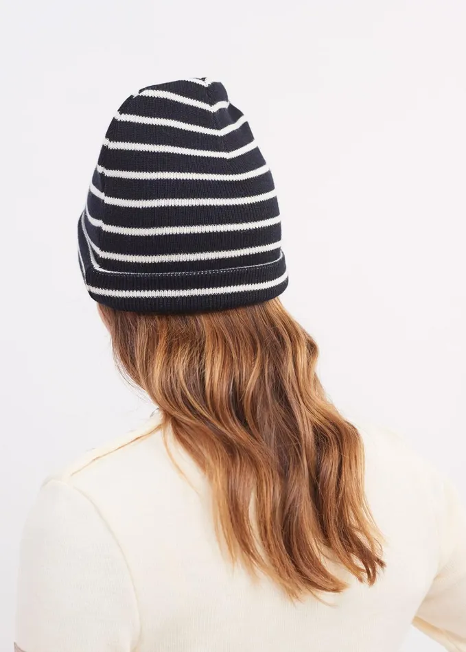 Cartier Nautical Striped Wool Blend Beanie Navyivory Women Saint James Hats and Beanies
