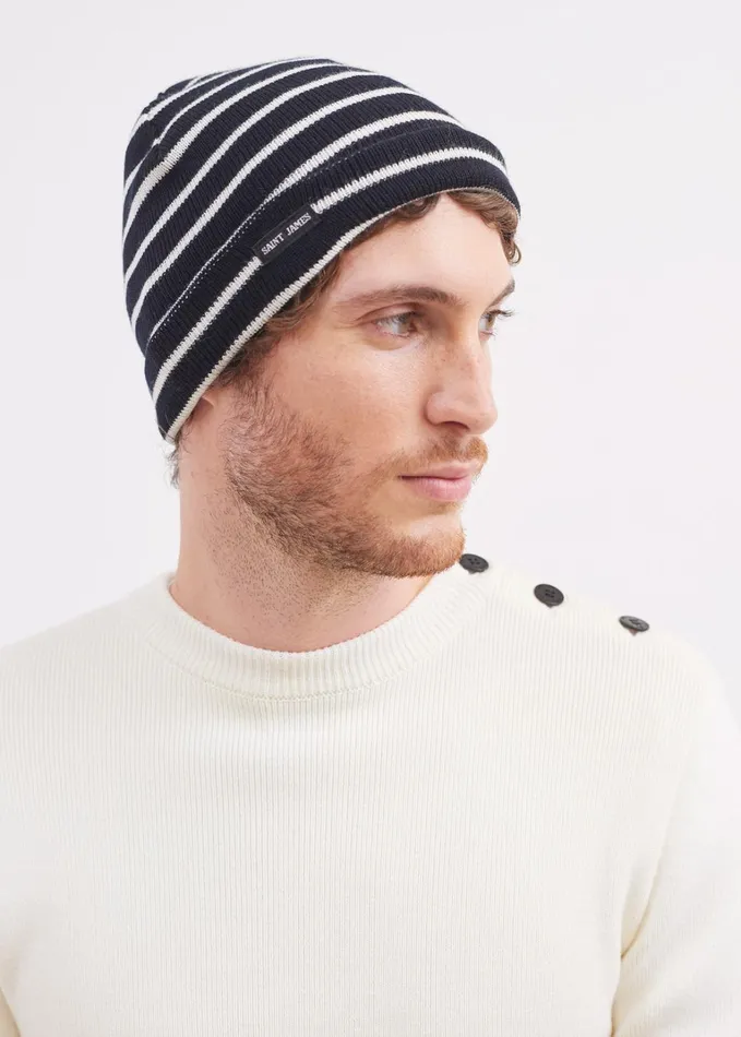 Cartier Nautical Striped Wool Blend Beanie Navyivory Women Saint James Hats and Beanies