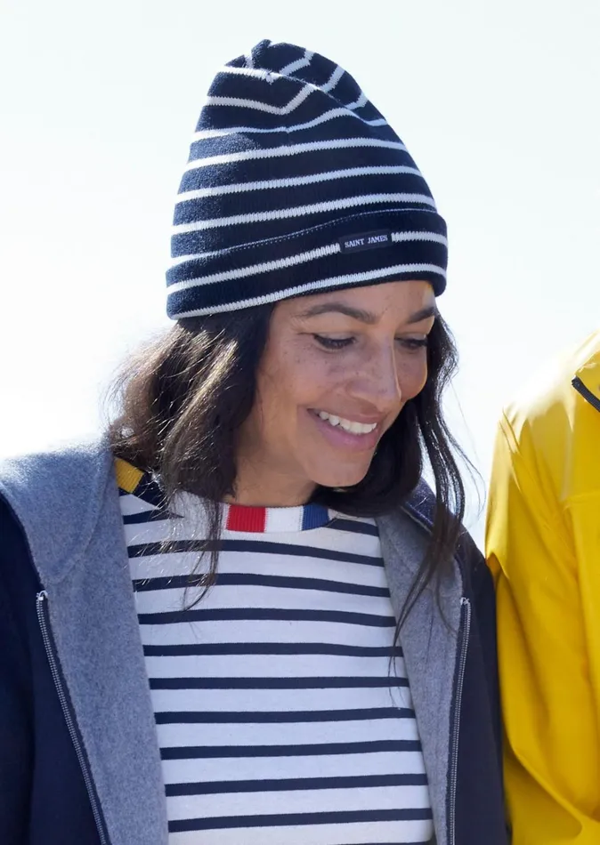 Cartier Nautical Striped Wool Blend Beanie Navyivory Women Saint James Hats and Beanies