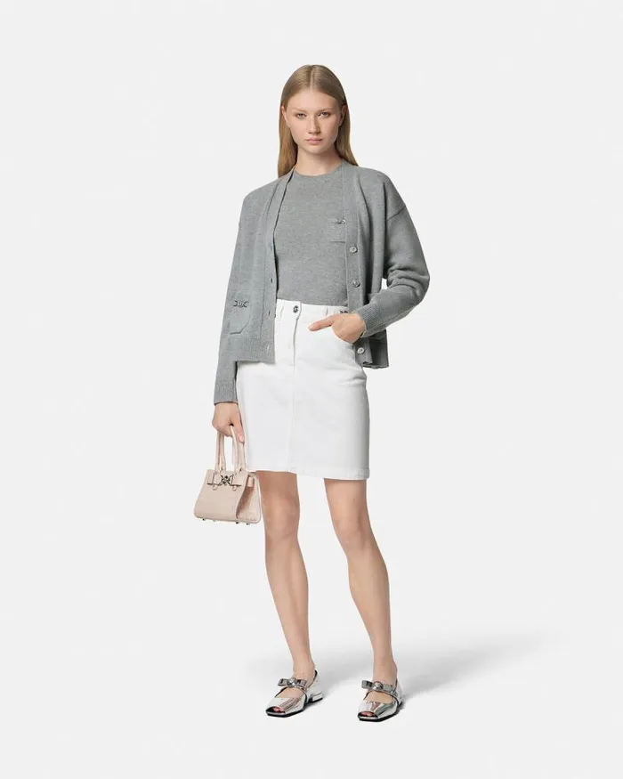CashmereBlend Knit Boxy Cardigan Gray Women Versace Knitwear