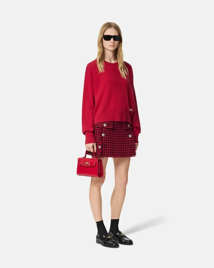 CashmereBlend Knit Boxy Sweater Red Women Versace Knitwear