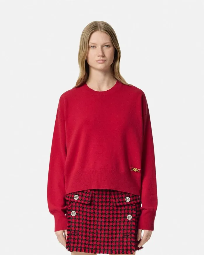 CashmereBlend Knit Boxy Sweater Red Women Versace Knitwear