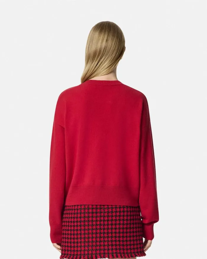 CashmereBlend Knit Boxy Sweater Red Women Versace Knitwear
