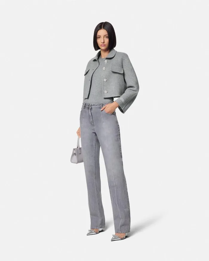 CashmereBlend Knit Top Gray Women Versace Knitwear