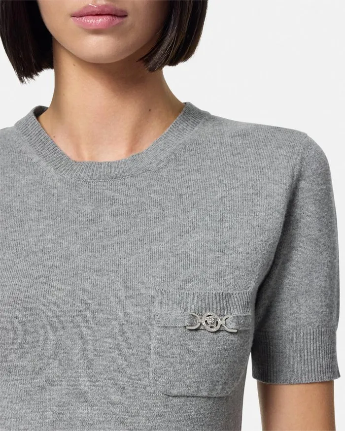 CashmereBlend Knit Top Gray Women Versace Knitwear