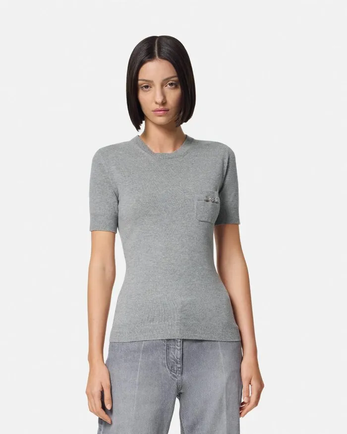 CashmereBlend Knit Top Gray Women Versace Knitwear