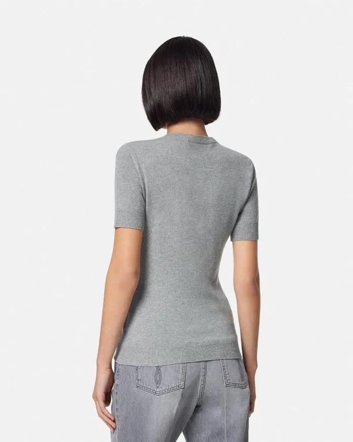CashmereBlend Knit Top Gray Women Versace Knitwear