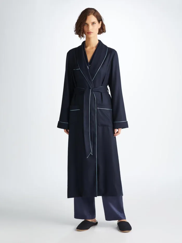 Cashmere Robes Women Derek Rose Robe Duke Cashmere Navy