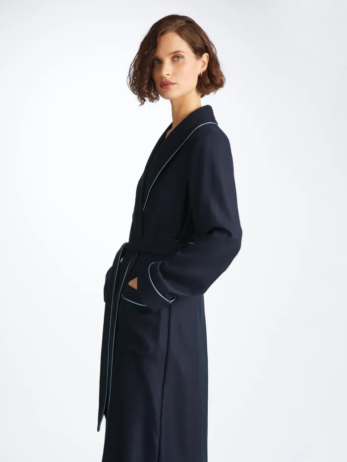 Cashmere Robes Women Derek Rose Robe Duke Cashmere Navy