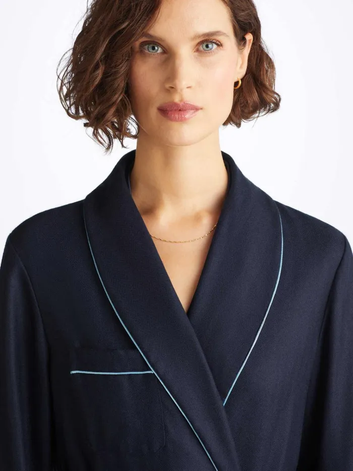 Cashmere Robes Women Derek Rose Robe Duke Cashmere Navy