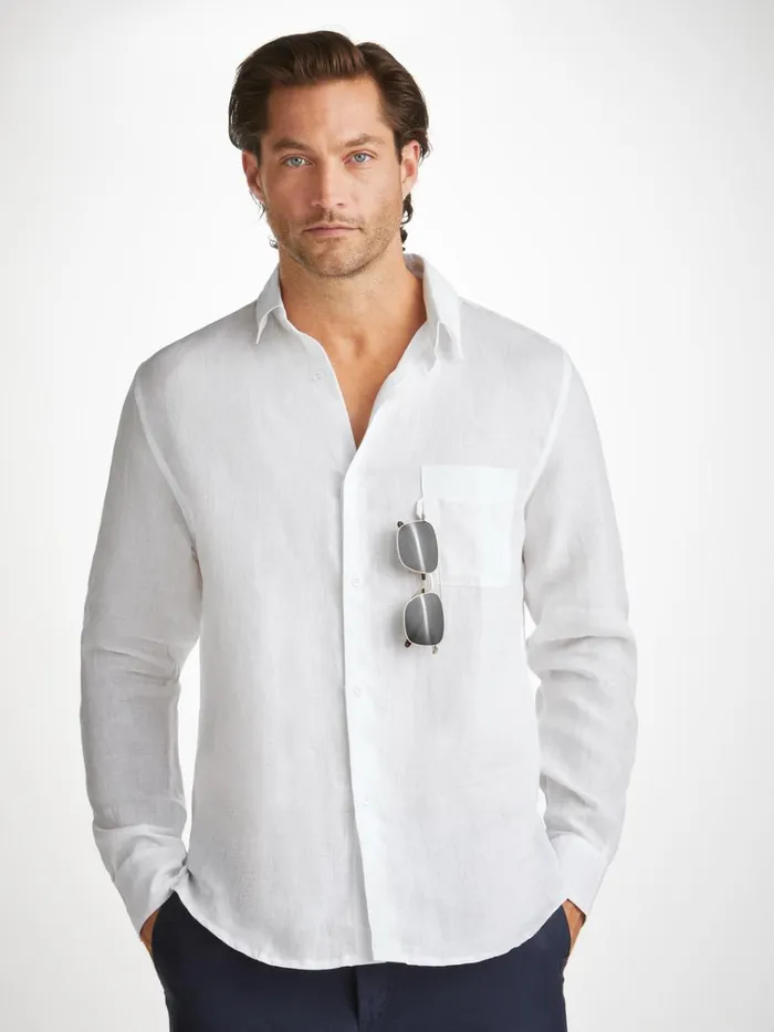 Casual Shirts Men Derek Rose Shirt Monaco Linen White