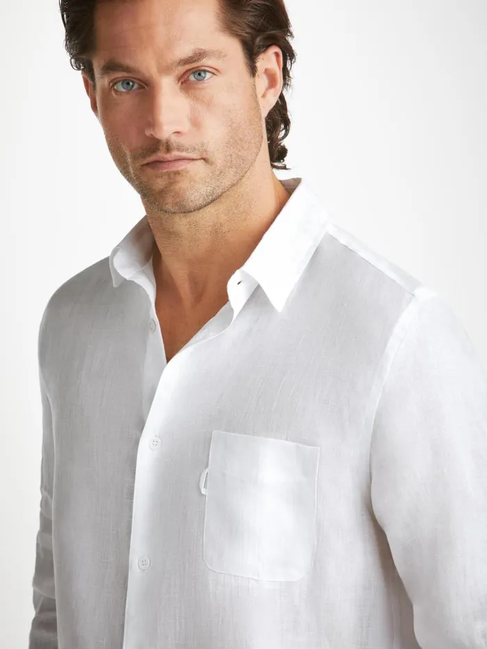Casual Shirts Men Derek Rose Shirt Monaco Linen White