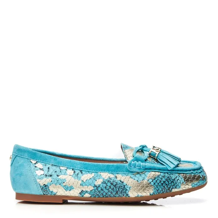 Casual Shoes Women Moda In Pelle Famina Turquoise Snake Print Leather