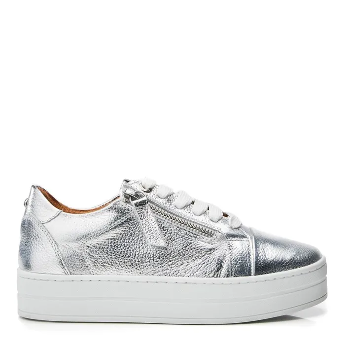 Casual Trainers Women Moda In Pelle Abbiy Silver Metallic Leather