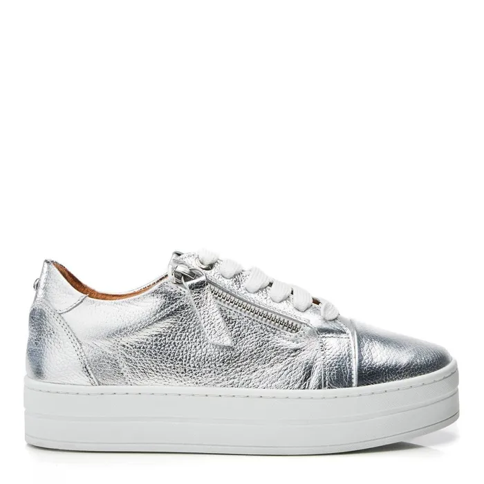 Casual Trainers Women Moda In Pelle Abbiy Silver Metallic Leather
