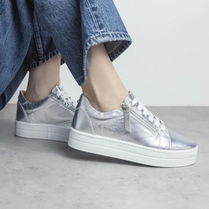 Casual Trainers Women Moda In Pelle Abbiy Silver Metallic Leather