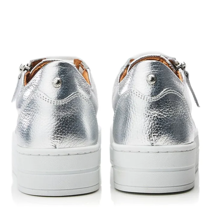 Casual Trainers Women Moda In Pelle Abbiy Silver Metallic Leather