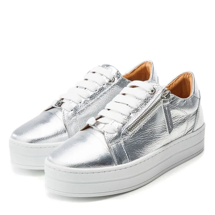 Casual Trainers Women Moda In Pelle Abbiy Silver Metallic Leather