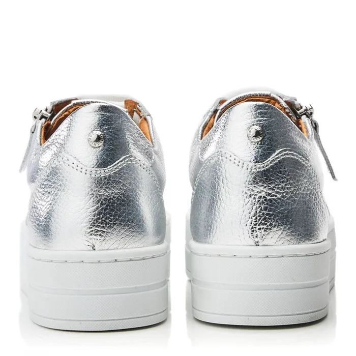 Casual Trainers Women Moda In Pelle Abbiy Silver Metallic Leather