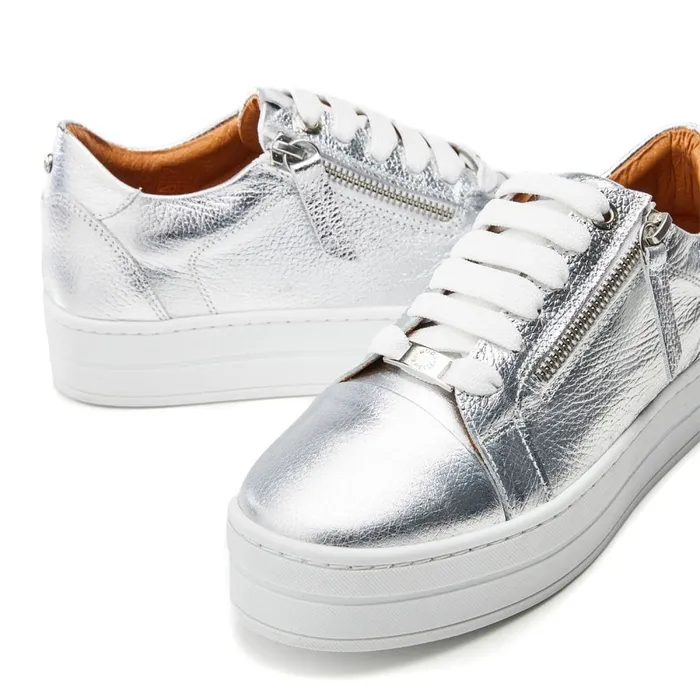 Casual Trainers Women Moda In Pelle Abbiy Silver Metallic Leather