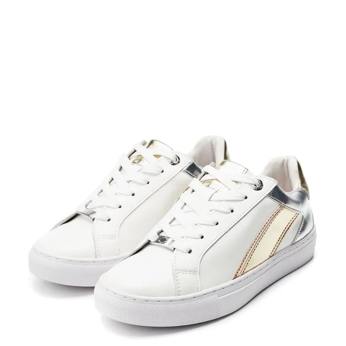 Casual Trainers Women Moda In Pelle Abrini WhiteGold Leather