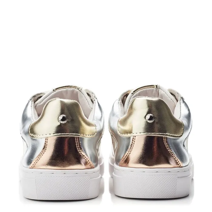 Casual Trainers Women Moda In Pelle Abrini WhiteGold Leather
