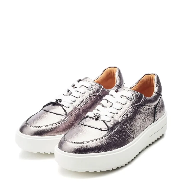 Casual Trainers Women Moda In Pelle Bastia Pewter Leather