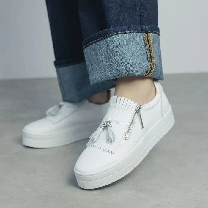 Casual Trainers Women Moda In Pelle Bessans White Leather