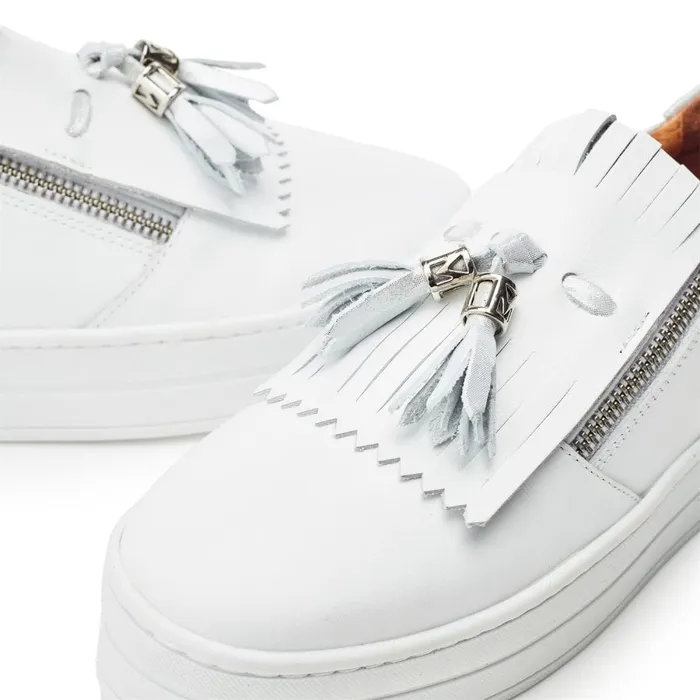 Casual Trainers Women Moda In Pelle Bessans White Leather