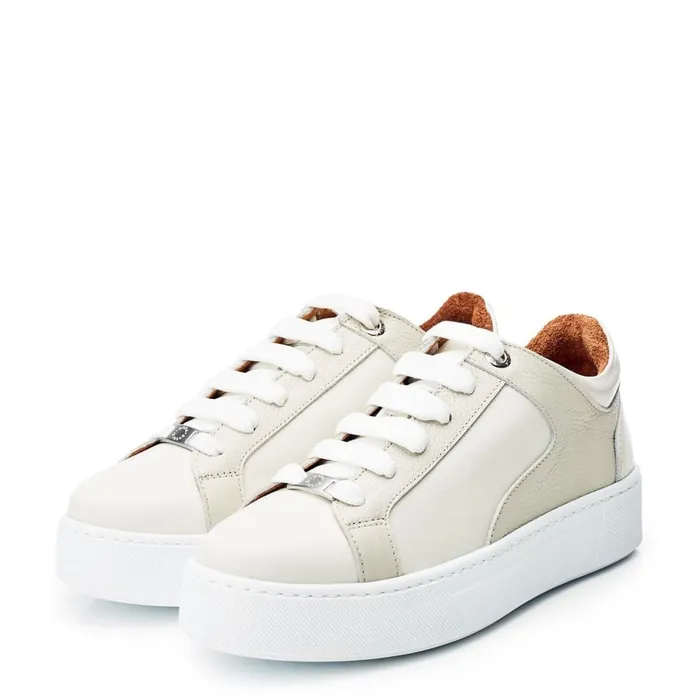Casual Trainers Women Moda In Pelle Brienau Off White Leather