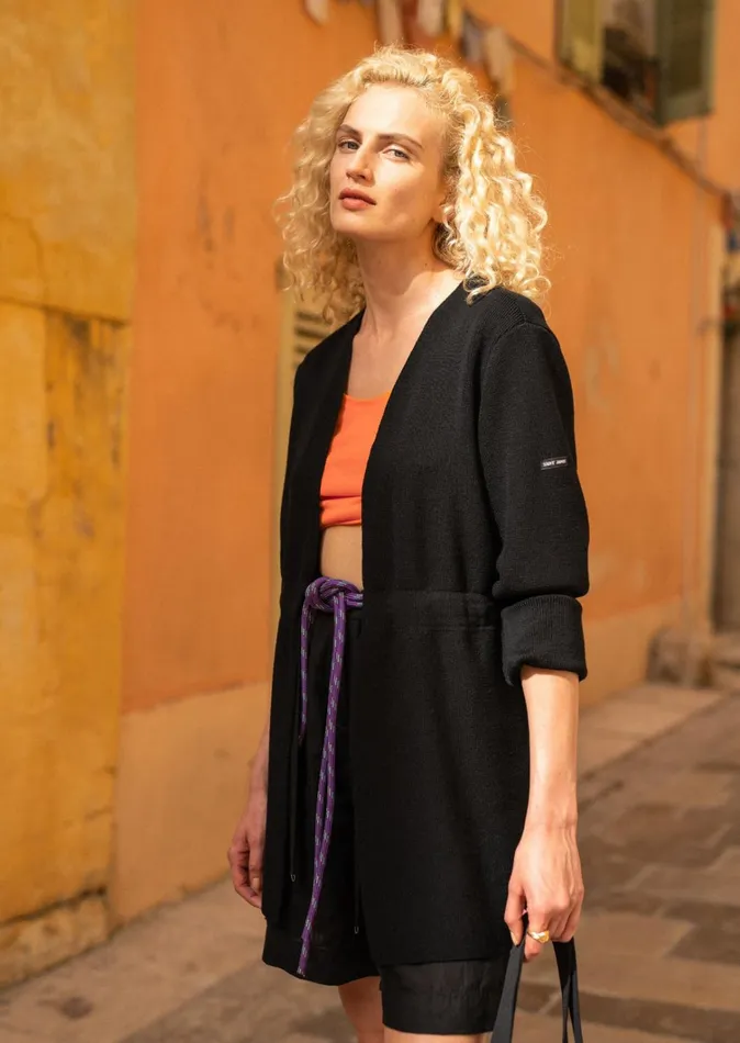 Caudan Long Jacket With Adjustable Waist 100 Wool Black Women Saint James Coats and Raincoats Caudan Long Jacket With Adjustable Waist 100 Wool Black Women Saint James Coats and Raincoats