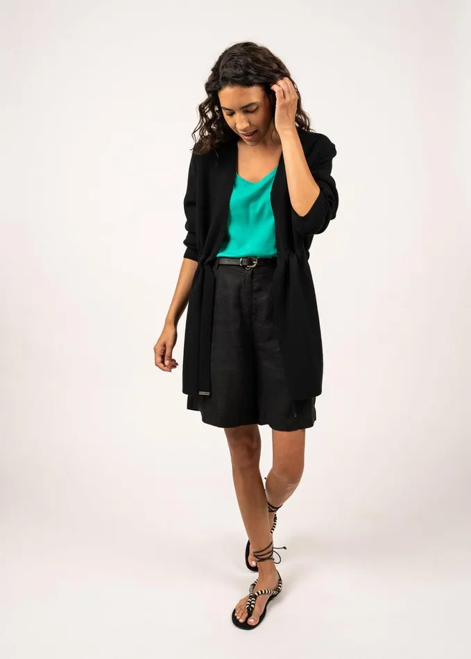Caudan Long Jacket With Adjustable Waist 100 Wool Black Women Saint James Coats and Raincoats