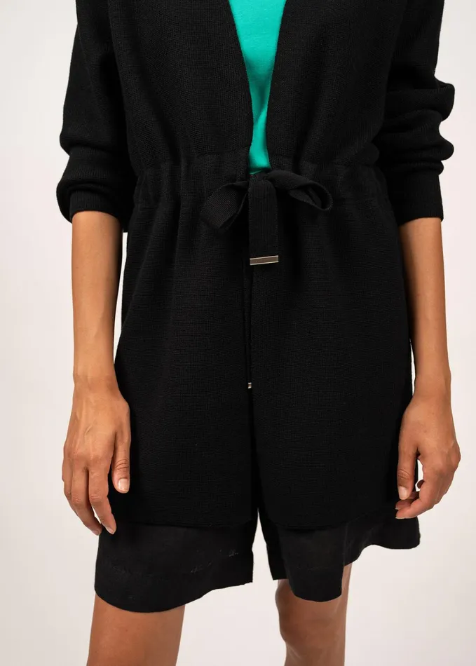 Caudan Long Jacket With Adjustable Waist 100 Wool Black Women Saint James Coats and Raincoats