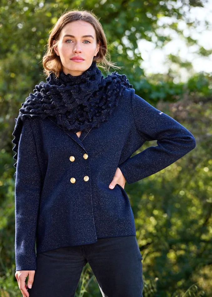 Charente Ii Lurex Wool Lurex Blazer With Gold Buttons Navychampagne Women Saint James Sweaters Cardigans and Jackets