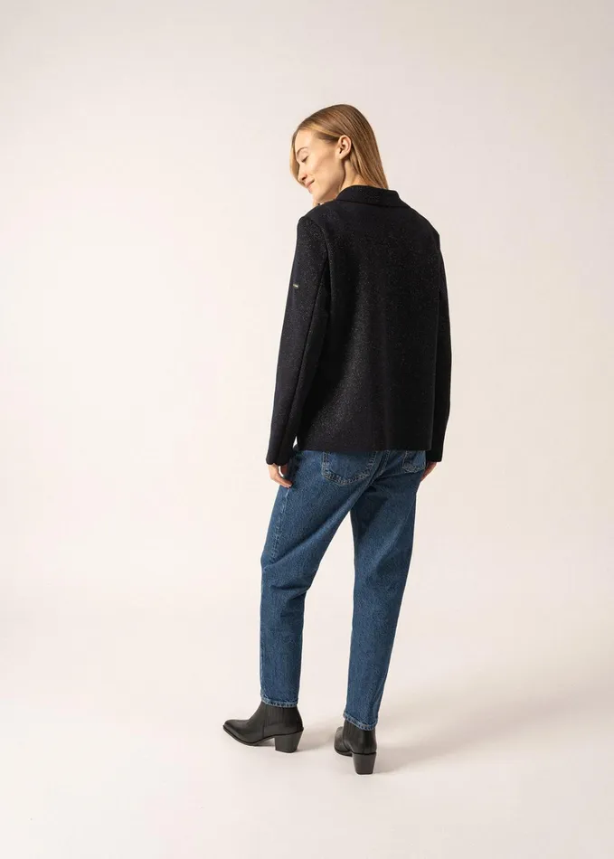 Charente Ii Lurex Wool Lurex Blazer With Gold Buttons Navychampagne Women Saint James Sweaters Cardigans and Jackets