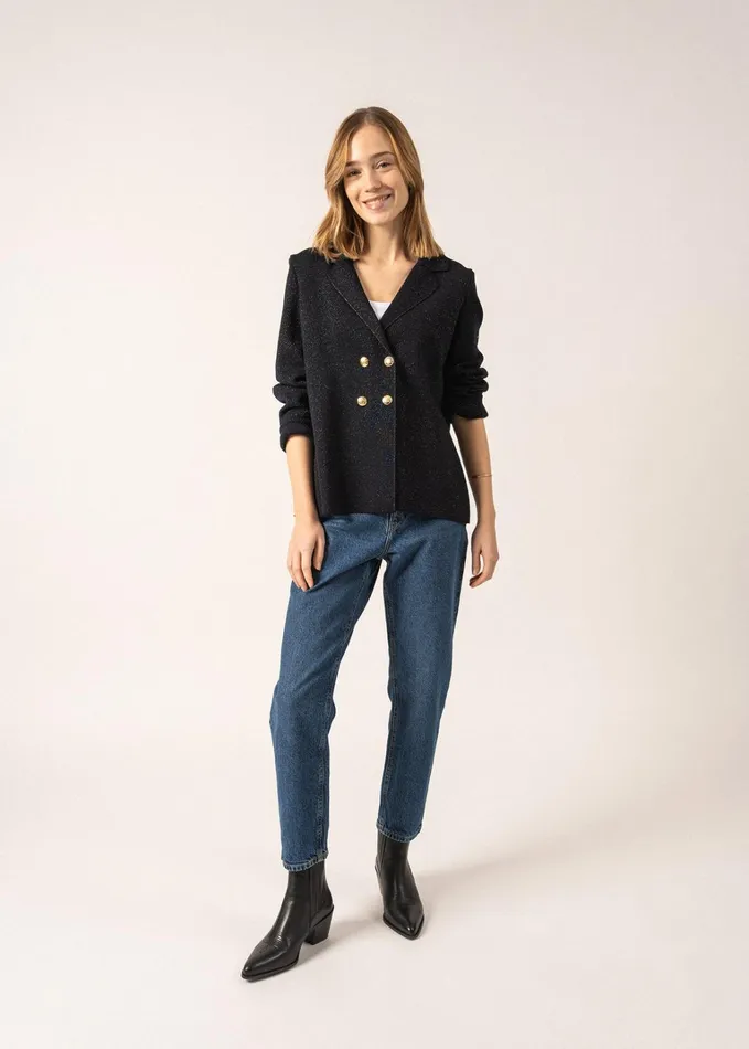 Charente Ii Lurex Wool Lurex Blazer With Gold Buttons Navychampagne Women Saint James Sweaters Cardigans and Jackets