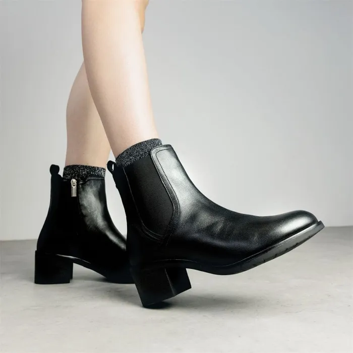 Chelsea Boots Women Moda In Pelle Natele Black Leather