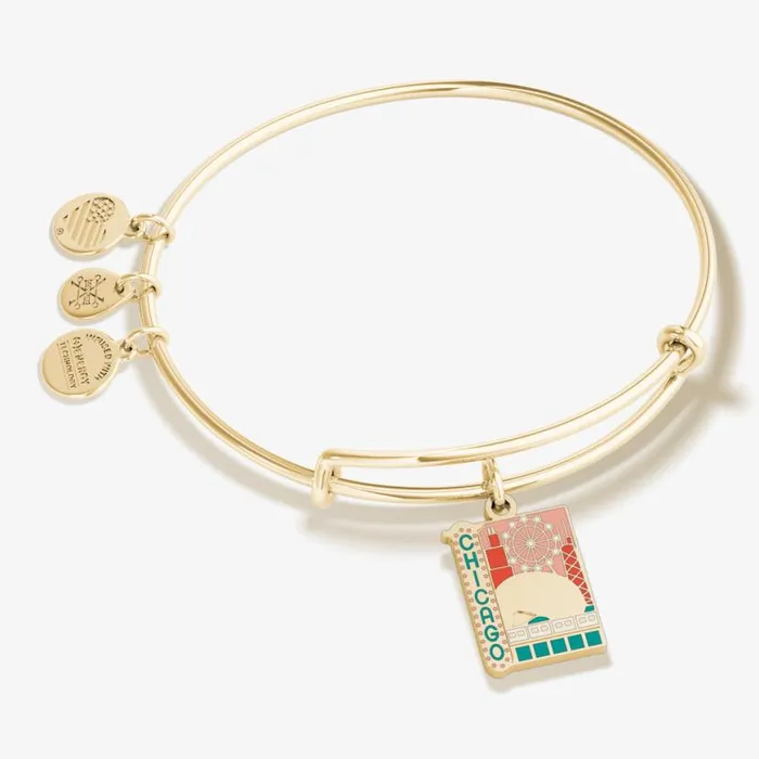 Chicago Charm Bangle Bracelet Shiny Gold Women Alex And Ani Iconic Alex And Ani