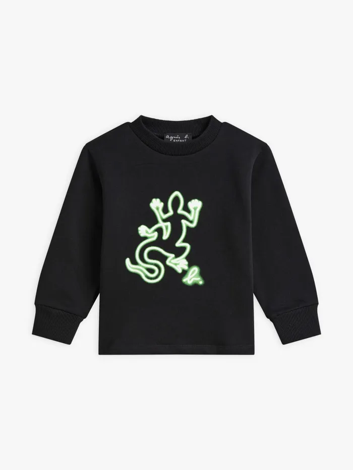 Children Agns B Clothing Black Futur Cotton Fleece Sweatshirt Neon Lizard