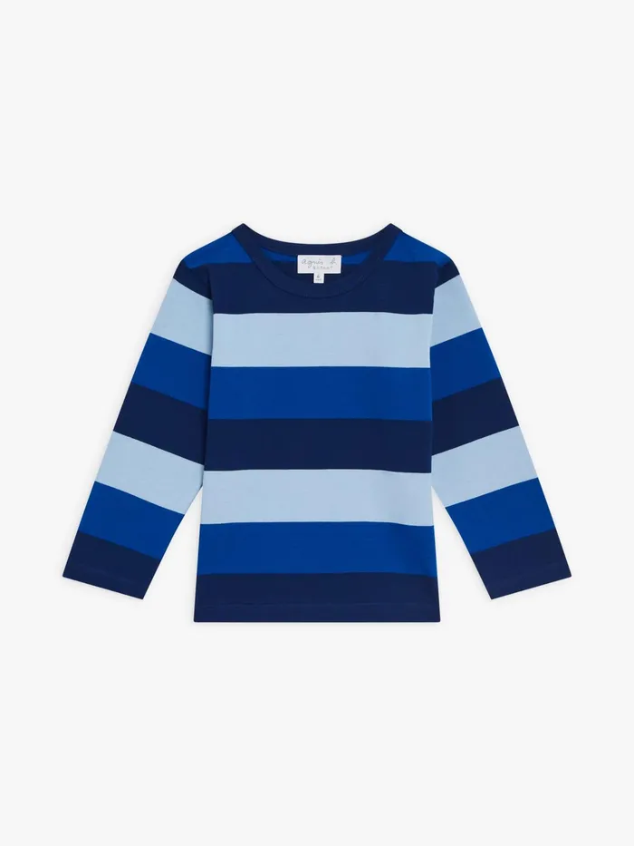 Children Agns B Clothing Blue Coulos Tshirt In Striped Cotton Jersey