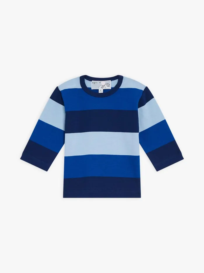 Children Agns B Clothing Blue Striped Tshirt In Cotton Jersey