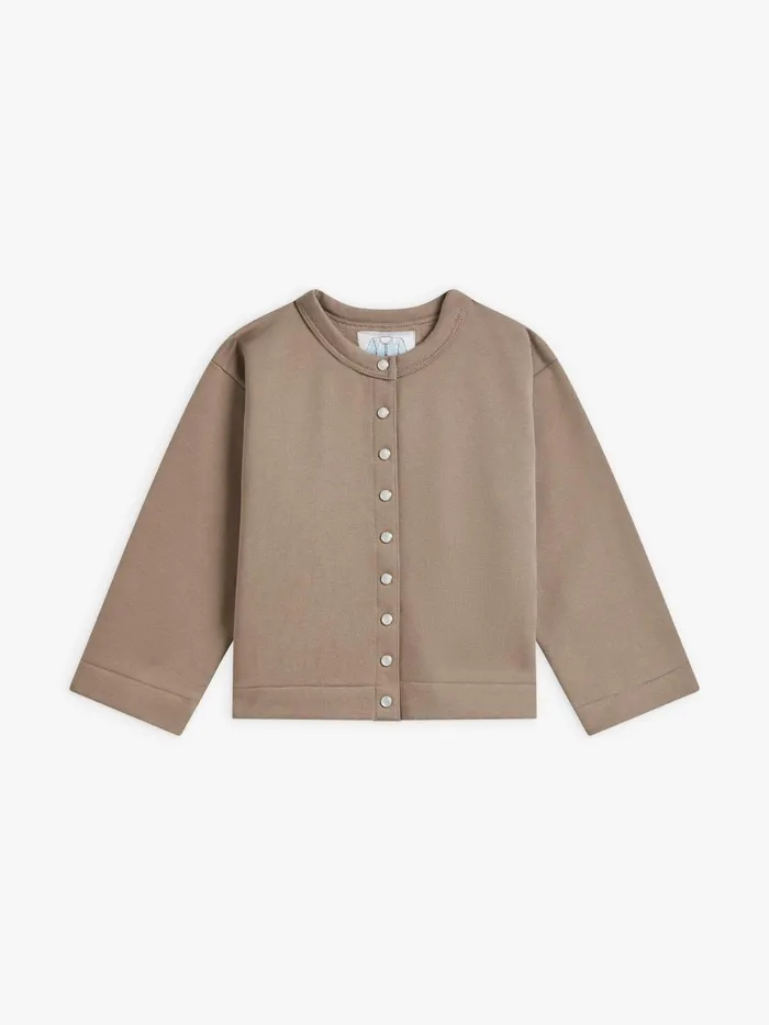Children Agns B Clothing Brown Snap Cardigan In Cotton Fleece