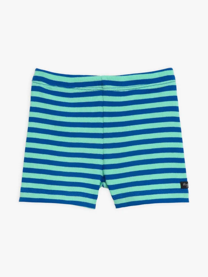 Children Agns B Clothing Green And Blue Cotton Ribbed 88 Stripes Macio Shorts