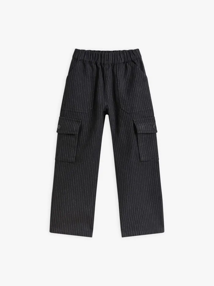 Children Agns B Clothing Grey Treillis Trousers In Striped Cotton