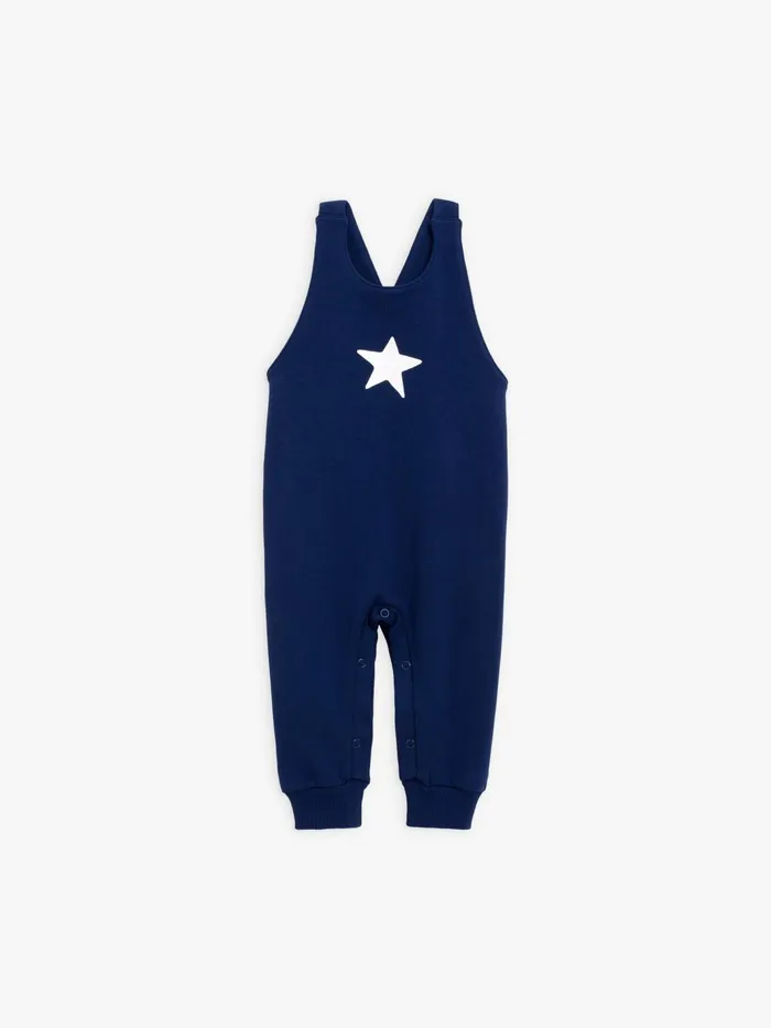 Children Agns B Clothing Navy Bleu Pam Dungarees In Cotton Fleece With 034star034 Screen Print Children Agns B Clothing Navy Bleu Pam Dungarees In Cotton Fleece With 034star034 Screen Print