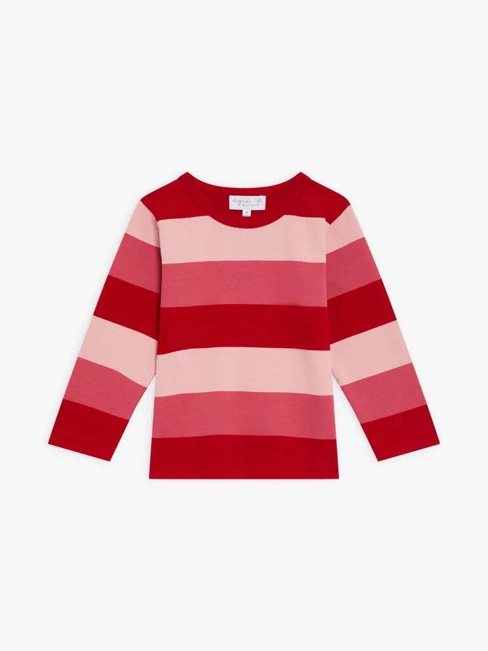 Children Agns B Clothing Red And Pink Coulos Tshirt In Striped Cotton Jersey