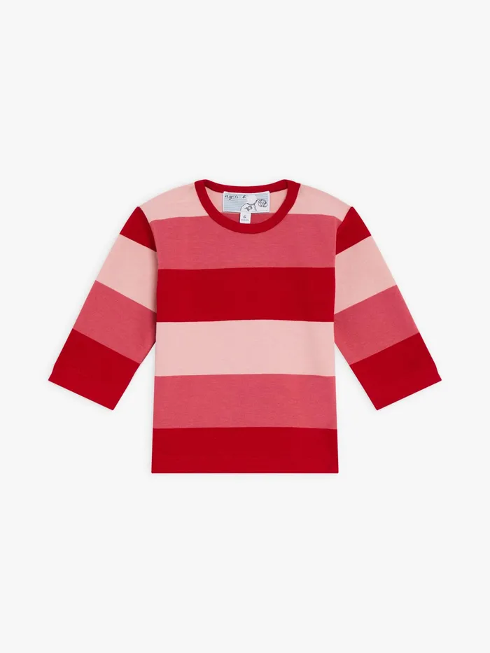 Children Agns B Clothing Red And Pink Striped Tshirt In Cotton Jersey