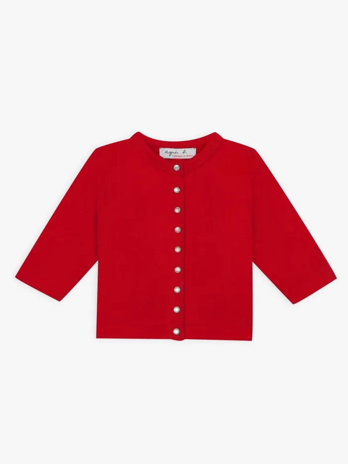 Children Agns B Clothing Red Cotton Fleece Snap Cardigan